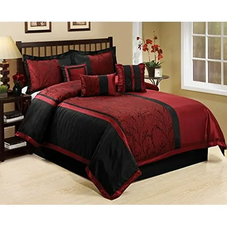 Grand Avenue Black and Gold Comforter Set Queen Size, 7 Piece Jacquard Soft Bedding Set, All Season, Bedskirt, Pillows & Shams