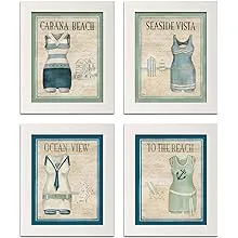 Vintage Bathing Suits: Cabana Beach Seaside Vista Ocean View to the Beach; Four 8x10in Framed Prints; Ready to hang!