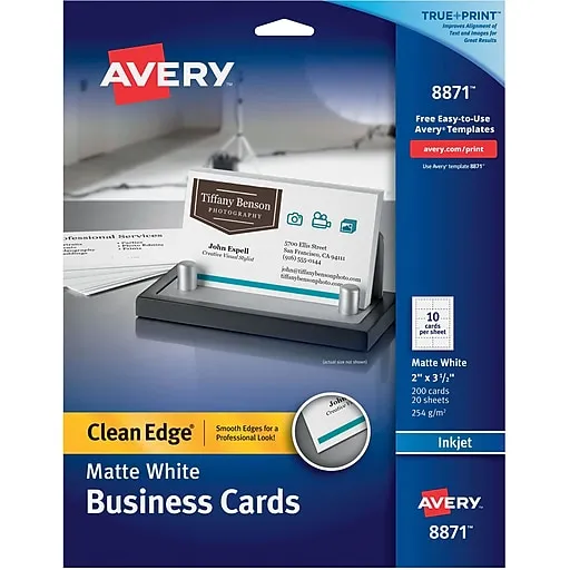 Avery Printable Business Cards, Inkjet Printers, 200 Cards(Pack of 1), 2 x 3.5, Clean Edge, Heavyweight (8871)