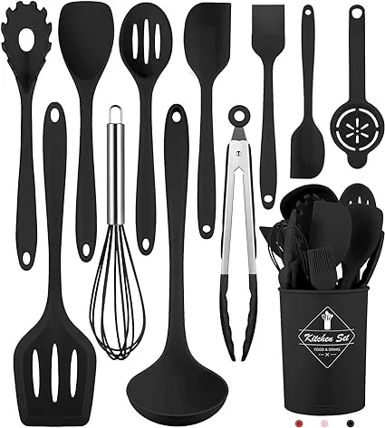 Pranski Kitchen Utensils Set-12 Pieces Silicone Cooking Utensils Set 392°F Heat Resistant Spatula Set