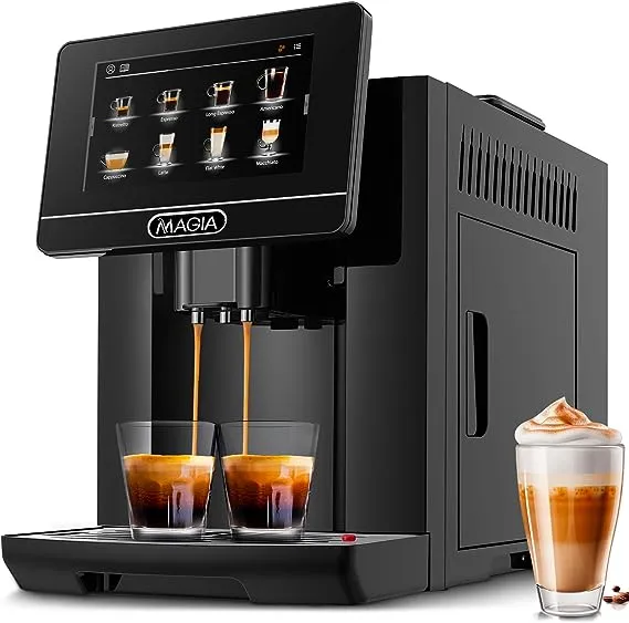 Zulay Magia Super Automatic Espresso Machine with Grinder - Espresso Maker with Milk Frother & Insulated Milk Container- Cappuccino & Latte Machine - Touch Screen, 19 Coffee Recipes, 10 User Profiles