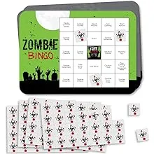 Big Dot of Happiness Zombie Zone - Bar Bingo Cards and Markers - Halloween or Birthday Zombie Crawl Party Bingo Game - Set of 18