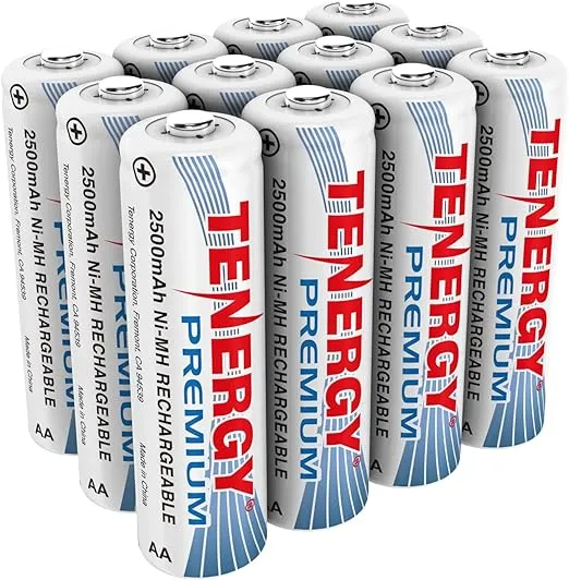Tenergy Premium Rechargeable AA Batteries, High Capacity 2500mAh NiMH AA Battery, AA Cell Battery, 12 Pack