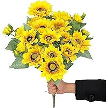 CongfuHepMui 2 Bouquets Artificial Sunflowers Silk Sunflower Fake Yellow Flow...