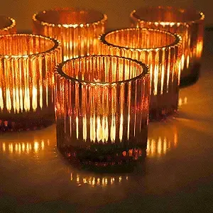 VOHO Amber Candle Holder Set of 12, Glass Votive Candle Holders Centerpiece T...