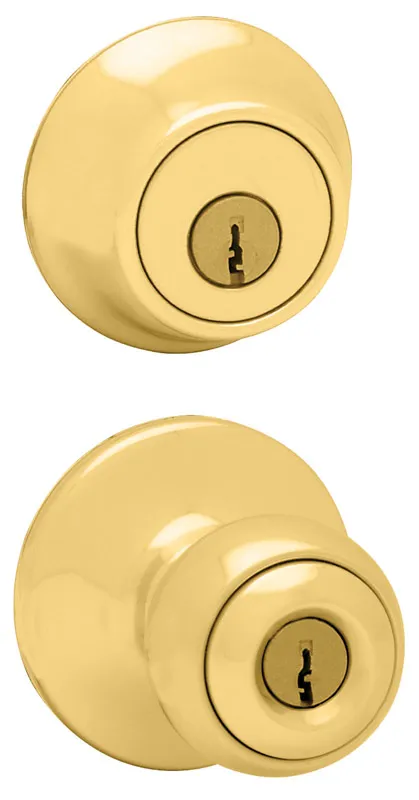 Polo Polished Brass Deadbolt and Door Knob Combo Pack