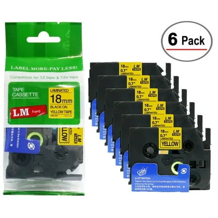 LM Tape Compatible TZe-641 3/4" Black On Yellow P-touch Tape, 18mm