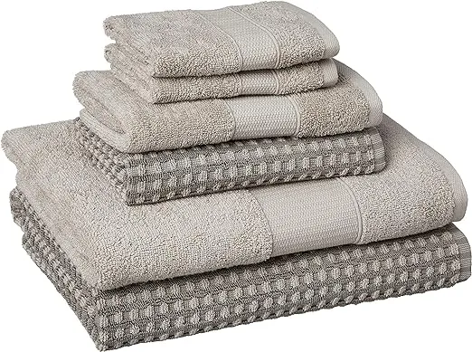 Modern Threads 6 Piece Yarn Dyed Jacquard Towel Set, Cobblestone.