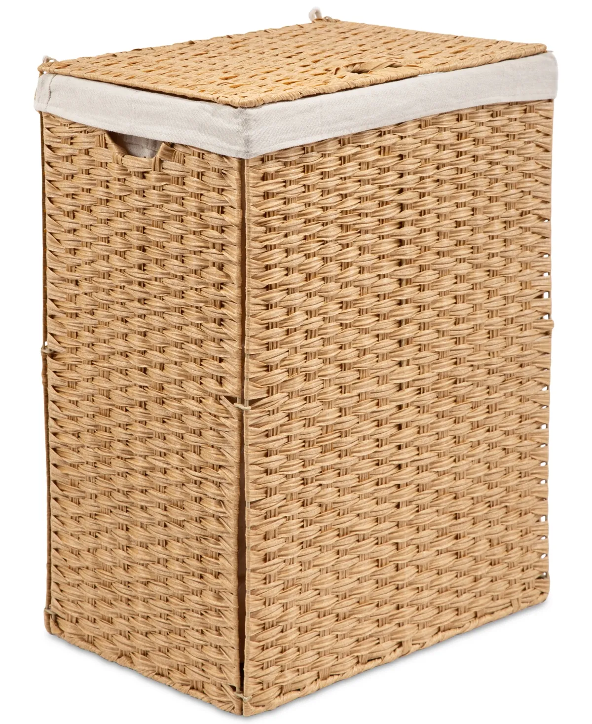 Seville Classics Premium Handwoven Portable Laundry Bin Basket with Carrying Handles, Household Storage for Clothes, Linens, Sheets, Tan, Rectangular Hamper