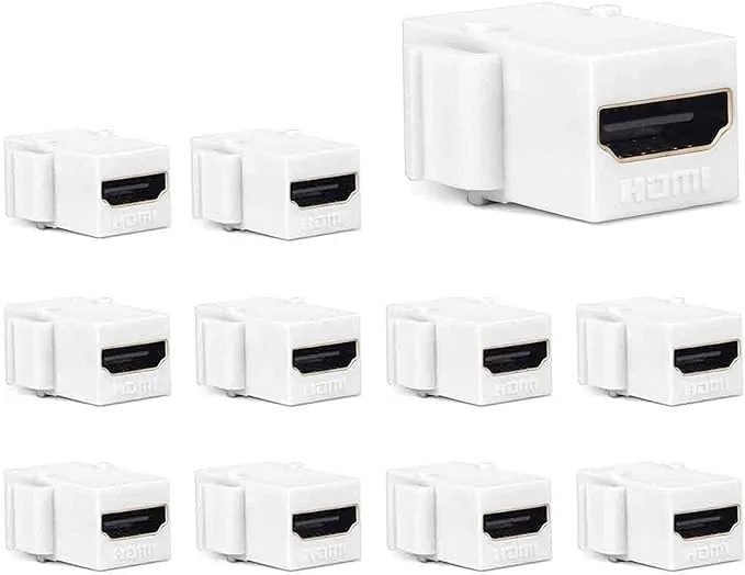 HDMI Keystone Jack, 10 Pack HDMI Keystone Insert Female to Female Coupler Adapter (White)