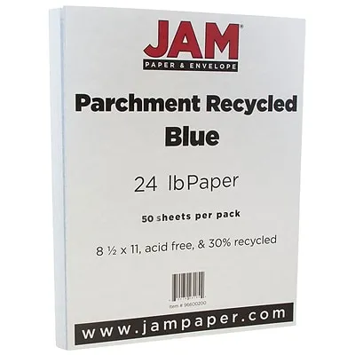 Jam Paper Parchment Paper, 8.5 x 11, 24 lb Blue Recycled, 100 Sheets/Pack