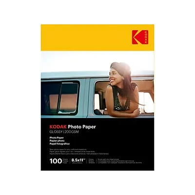 Kodak Photo Paper, 8 mil, 8.5 x 11, Glossy White, 100/Pack