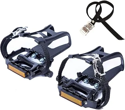 Bike Pedals with Clips and Straps for Outdoor Cycling and Indoor Black