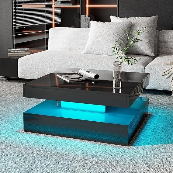 Home square LED lighting coffee table modern LED living room coffee table black