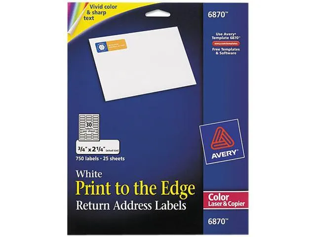 Avery Address Labels, Print to the Edge, Permanent Adhesive, 1-1/4" x 2-3/8", 450 Labels (6871)