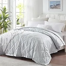 SunStyle Home Down Alternative Blanket with Satin Trim, Bedding Quilt Lightweight Comforter Soft Thin Quilted Blanket for All Seasons (Queen, Ivory)