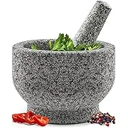 Heavy Duty Natural Granite Extra Large Mortar and Pestle Set, Hand Carved, Make Fresh Guacamole at Home, Solid Stone Grinder Bowl, Herb Crusher, Spice Grinder, 7" Wide, 4 Cup, Grey