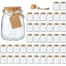 Brajttt Glass Jars, Mini Yogurt Jars 40 Pack, 7 oz Favor Jars with Cork Lids, Pudding Containers with Lids, Mason Jars Wedding Favors Honey Pot with Label Tags and String