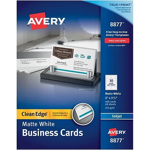 Avery Printable Business Cards, Inkjet Printers, 1,000 Cards, 2 x 3.5, Clean Edge, Heavyweight (8870)