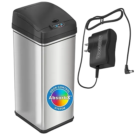 iTouchless 13 Gallon Sensor Stainless Steel Trash Can with AC Adapter and Odor Filter System