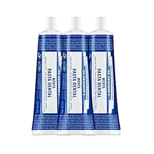 Dr. Bronner’s - All-One Toothpaste (Peppermint, 5 ounce, 3-Pack) - 70% Organic Ingredients, Natural and Effective, Fluoride-Free, SLS-Free, Helps Freshen Breath, Reduce Plaque, Whiten Teeth, Vegan 