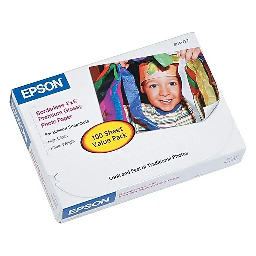 Epson S041727 Premium Photo Paper, 68 lbs., High-Gloss, 4 x 6 (Pack of 100 Sheets),WhiteEpson S041727 Premium Photo Paper, 68 lbs., High-Gloss, 4 x 6 (Pack of 100 Sheets),White