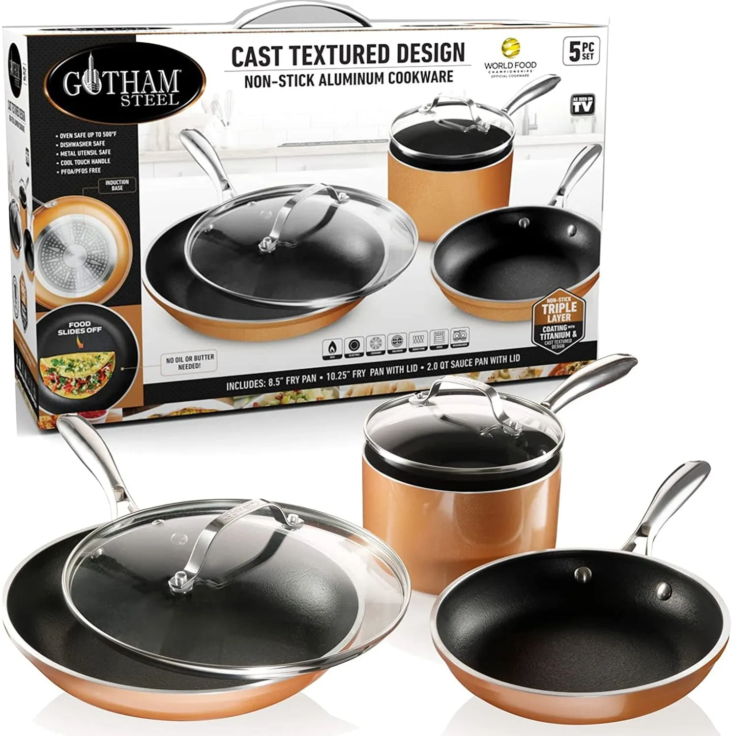 Michelangelo Copper Cookware Set 5 Piece, Ultra Nonstick Pots and Pans Copper ...