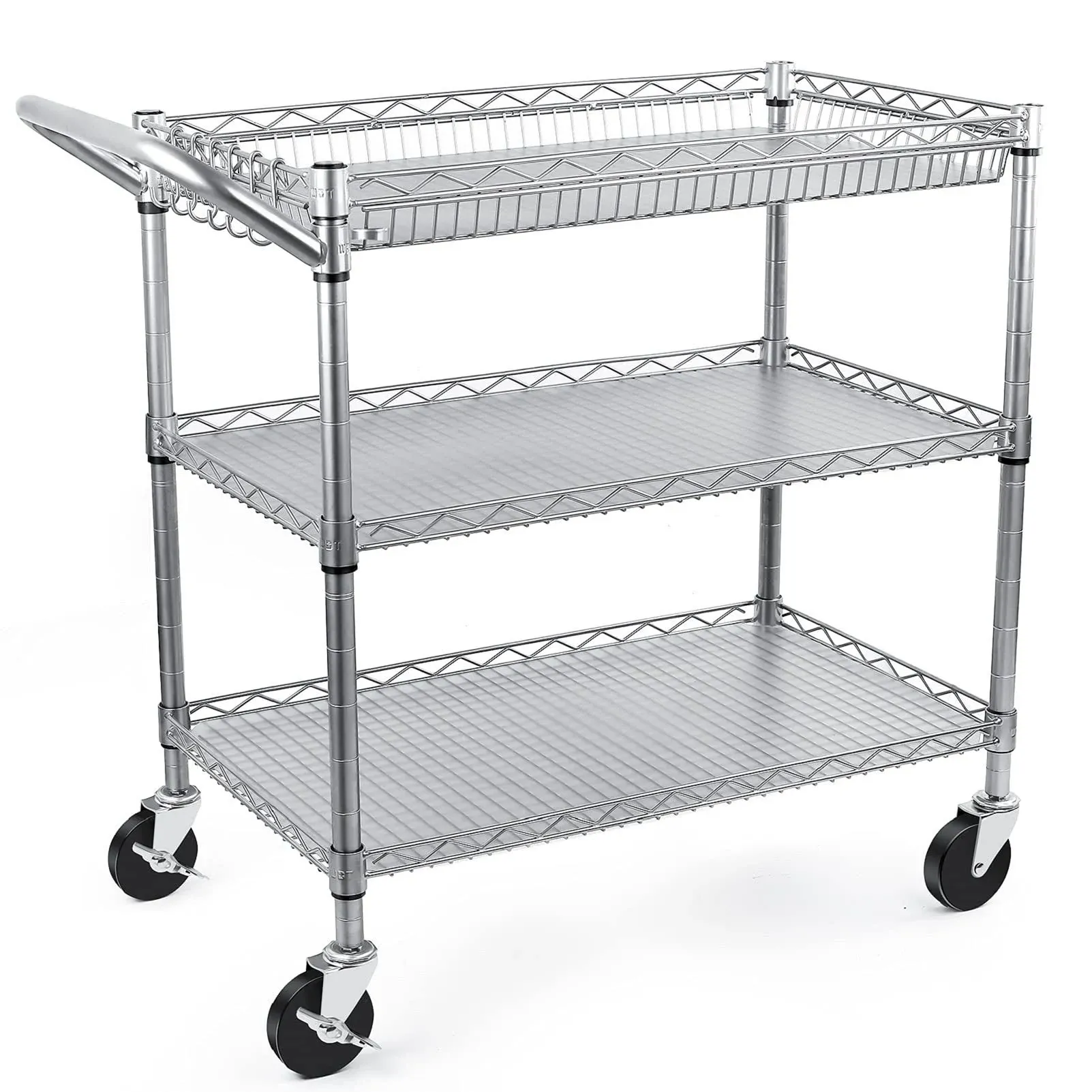 WDT Heavy Duty 3 Tier Utility Cart,990Lbs Capacity Wire Rolling Cart with Wheels ...