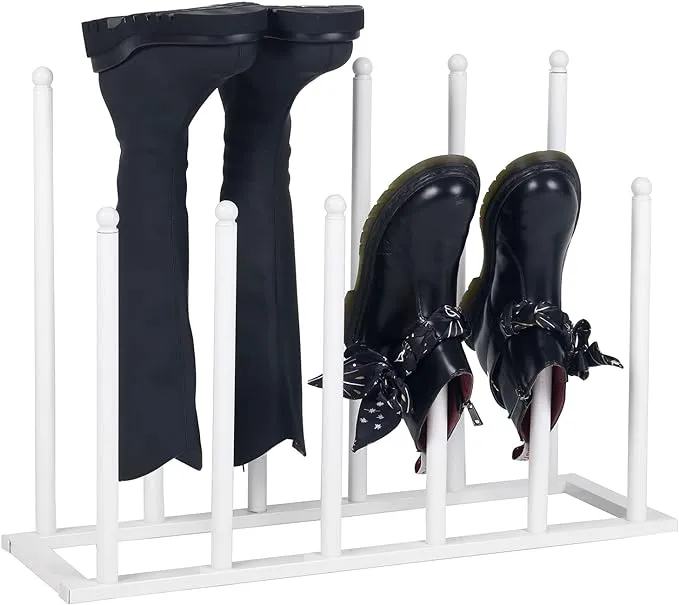 White Metal Free Standing Boot Shoe Rack Organizer, Holds up 6 Pairs of Boots