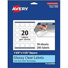 Avery® Glossy Permanent Labels With Sure Feed®, 94106-CGF10, Square, 1-1/2" x 1-1/2", Clear, Pack Of 200