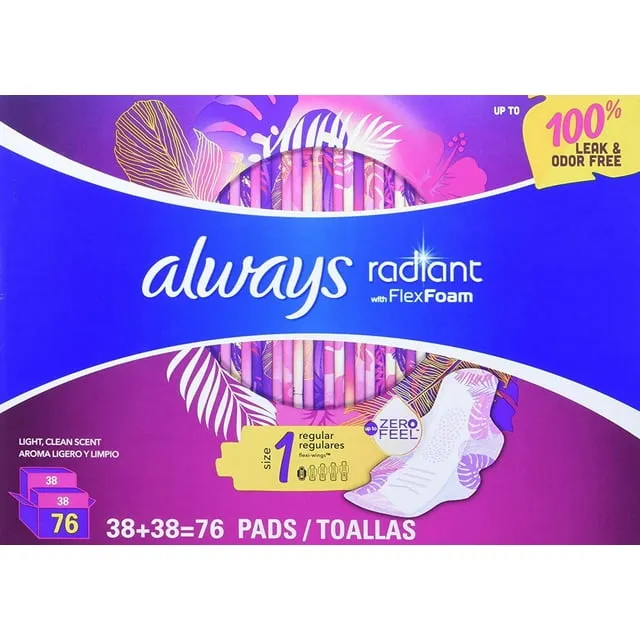 Always Always Radiant Pads  Size 1  Regular Absorbency  Scented 76 Ct.