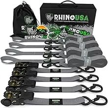 Rhino USA Ratchet Tie Down Straps 4pk 1823lb Guaranteed Max Break Strength Green