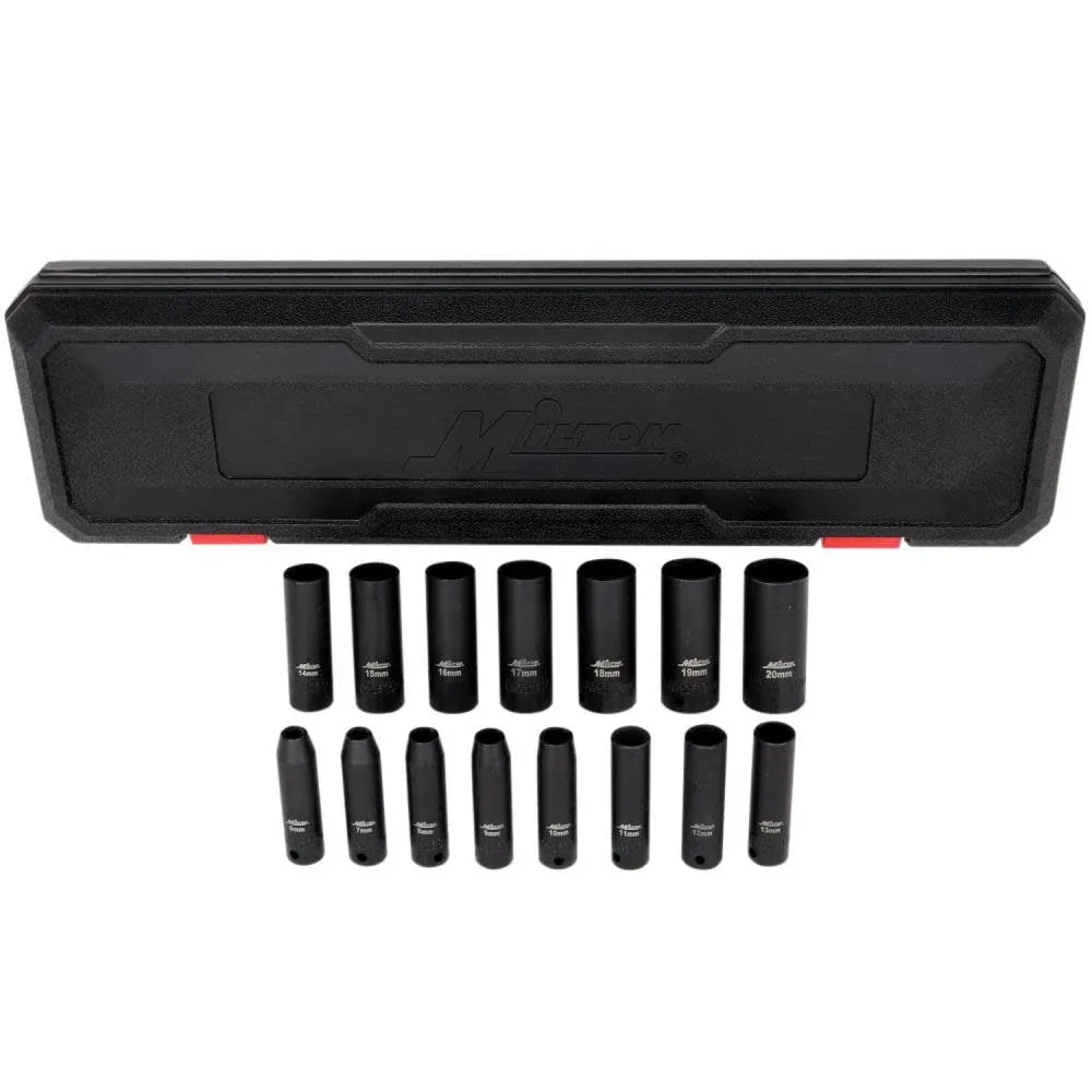 3/8 in. Drive Deep 6-Point Impact Socket Set, 6-20mm, Steel Coated Black Oxide Finish 15-Piece