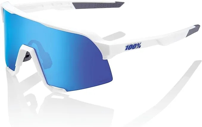 100% S3 Sunglasses, Matte White/HiPER Blue Multilayer Mirror Lens