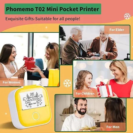 T02 Mini Sticker Label Maker Portable Pocket Thermal Instant Photo Printer Wireless Receipt Machine for Sticky Scrapbook Label