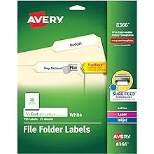 Avery File Folder Labels, TrueBlock Technology, Permanent Adhesive, 2/3" x 3-7/16", 750 Labels (8366)