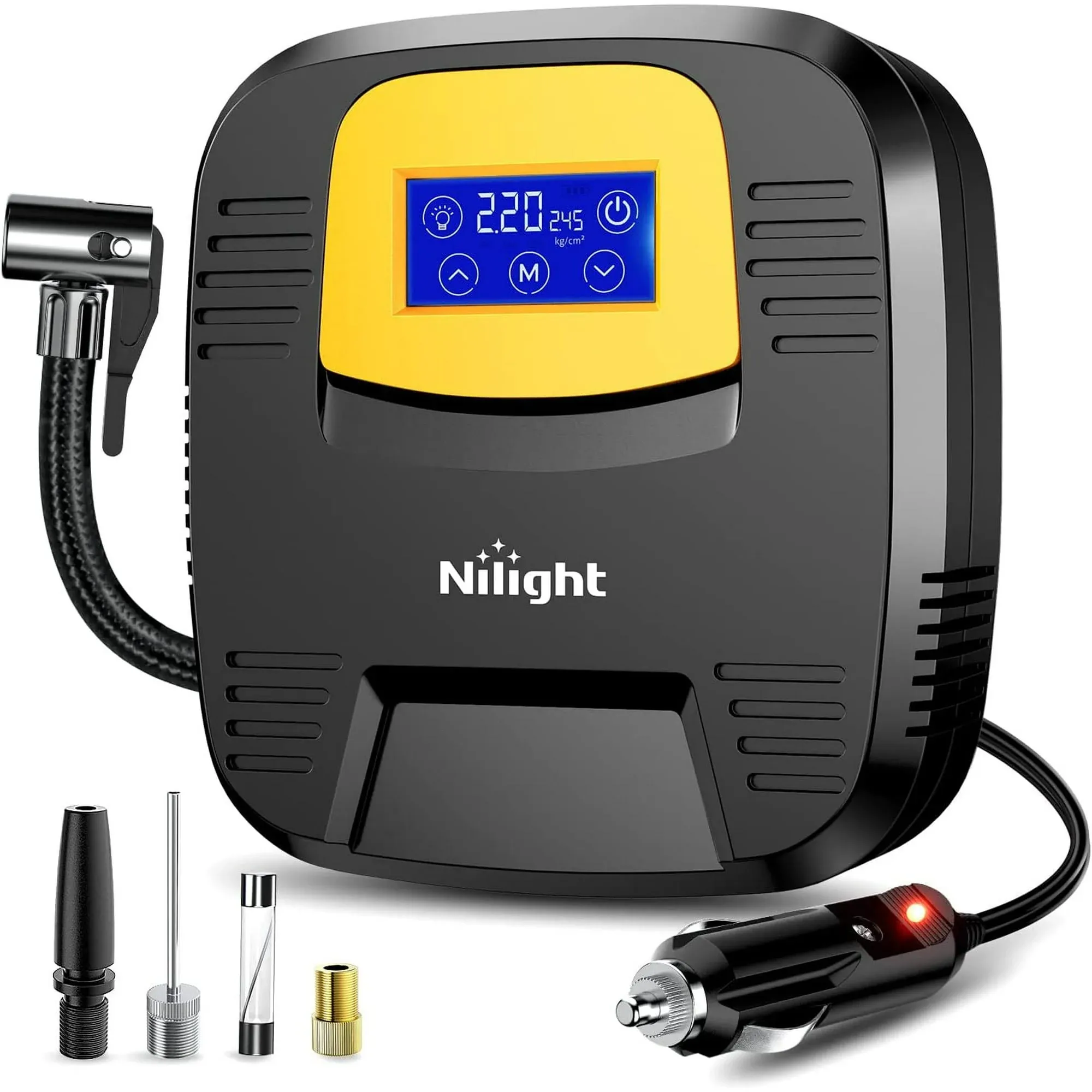 Nilight Tire Inflator Air Compressor Portable Air Pump for 12V DC Car Tires with Digital Pressure Gauge 150PSI Auto Tire Pump with LED Light for Cars ATVs Bicycles