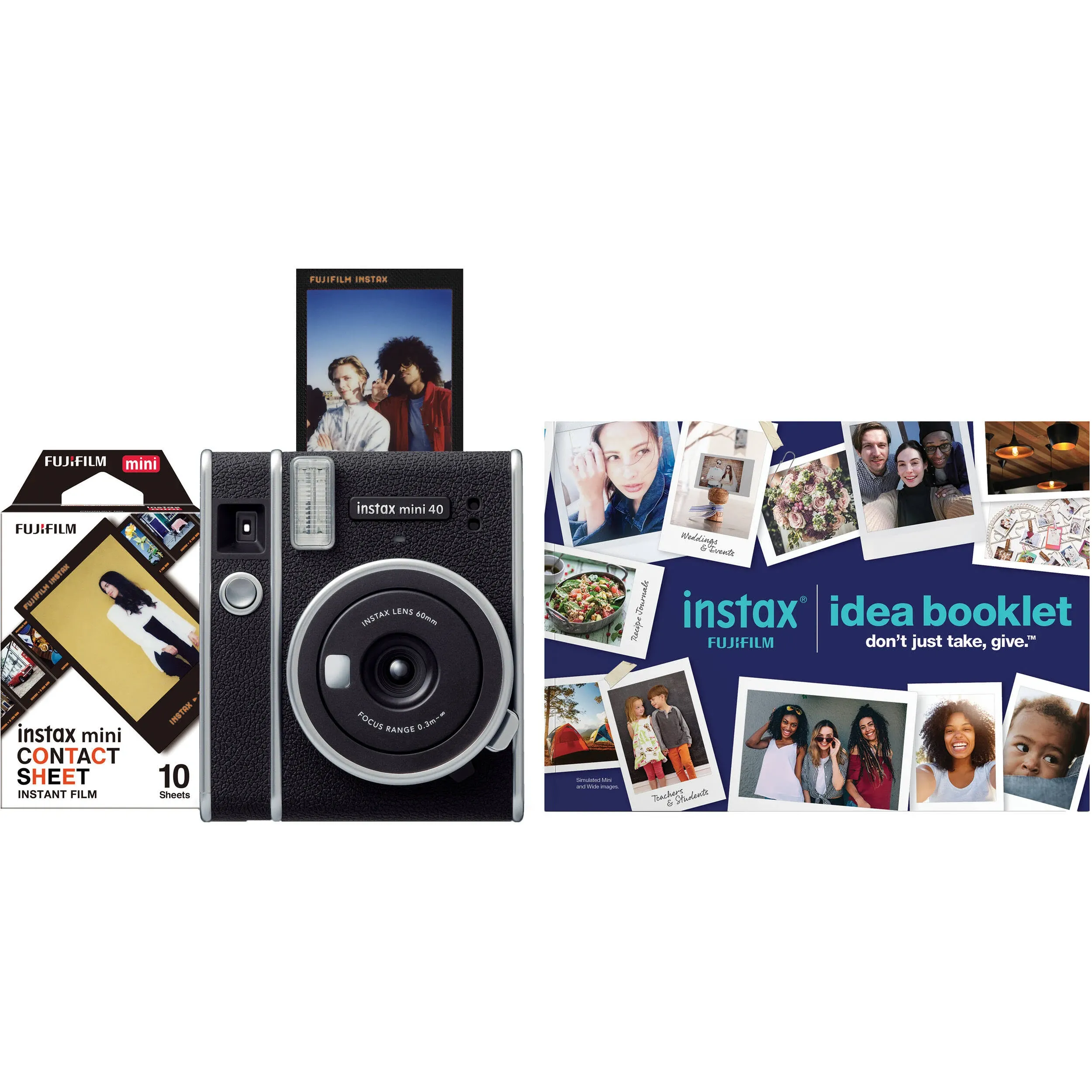 Fujifilm Instax Mini 40 Instant Camera Black+ Fujifilm Instax Mini Twin Pack Instant Film 2 Packs (Total 40 Sheets)- Instant Camera Great Value Bundle!