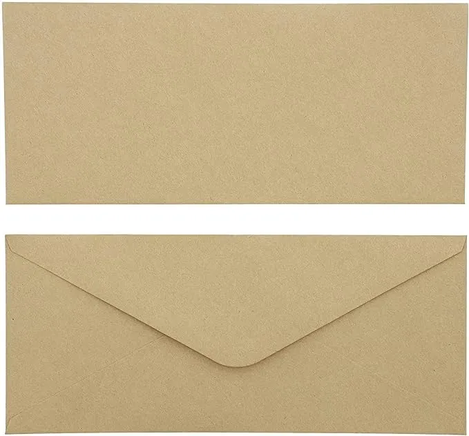 100x Kraft Envelopes V Flap with Gummed Glue Seal for Office, 9.5 x 4 Inch Brown