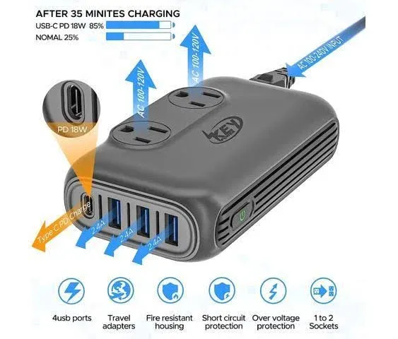 230-Watt Step Down 220V to 110V Voltage Converter & International Travel Adapter/Power Converter with USB-C Port 18W - [Use for USA Appliance Overseas in Europe, AU, UK, Ireland, etc.]