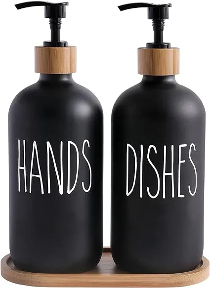 MOMEEMO Glass Soap Dispenser Set, Contains Glass Hand Soap Dispenser and Glass Dish Soap Dispenser. Matte Black Soap Dispenser Suitable for The Kitchen Soap Dispenser, Rustic Kitchen Decor. (Black)