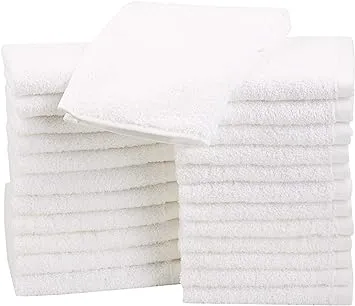 Amazon Basics Fast Drying Bath Towel, Extra Absorbent, Terry Cotton Washcloth, 12 x 12 Inch, White - Pack of 24