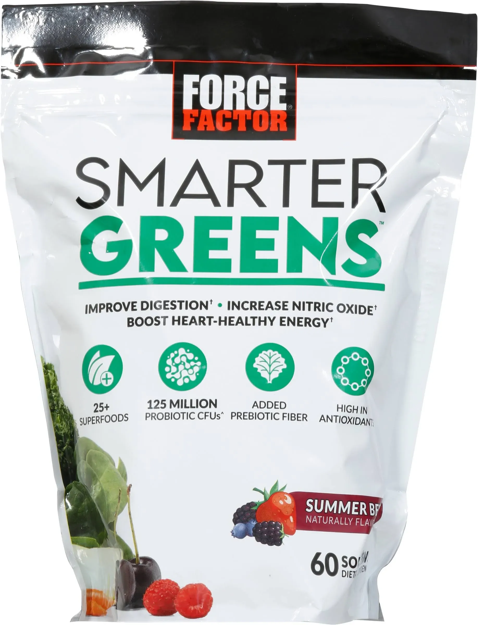 Force Factor Smarter Greens, Summer Berry, 60 Soft Chews