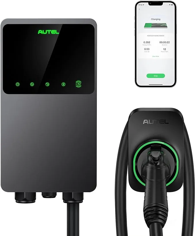 Autel MaxiCharger - Cargador de vehículo eléctrico para el hogar, hasta 40 amperios, 240 V, WiFi de nivel 2 y EVSE habilitado para Bluetooth, enchufe NEMA 6-50, interior/exterior, cable de 25 pies con