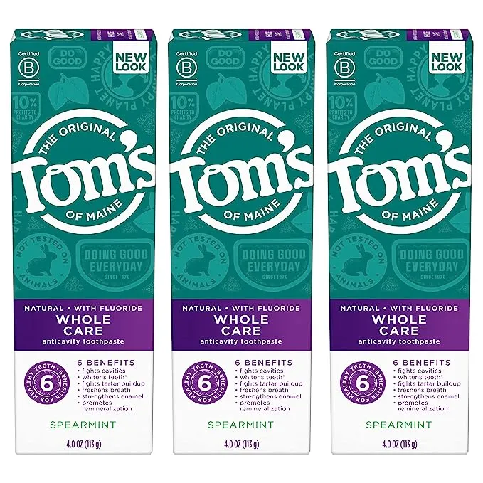 3 PACK: Tom&#039;s Whole Care Fluoride Toothpaste SPEARMINT 4 oz. Exp 3/25 E11B