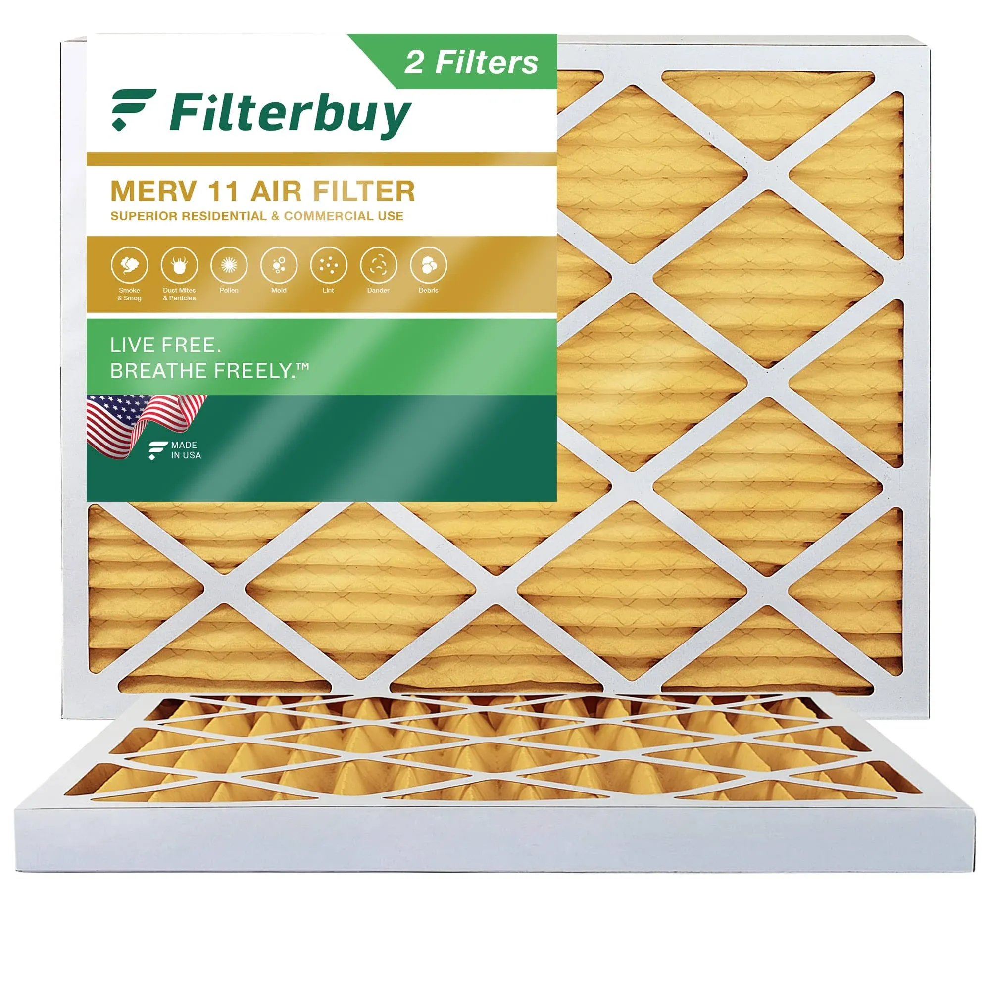 Filterbuy 24x30x2 Air Filter MERV 11 Allergen Defense (2-Pack), Pleated HVAC AC Furnace Air Filters Replacement (Actual Size: 23.50 x 29.50 x 1.75 Inches)