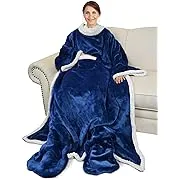 Catalonia Sherpa Wearable Blanket with Sleeves & Foot Pockets for Adult Women Men, Comfy Snuggle Wrap Sleeved Throw Blanket Robe, Gift Idea, Wine