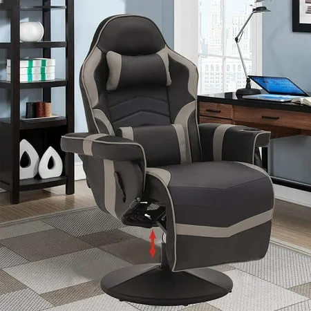 LVUYOYO Reclining Gaming Chair, Gaming Chair with Footrest and Massage High Back PU Leather Gaming Recliner w/Adjustable Height