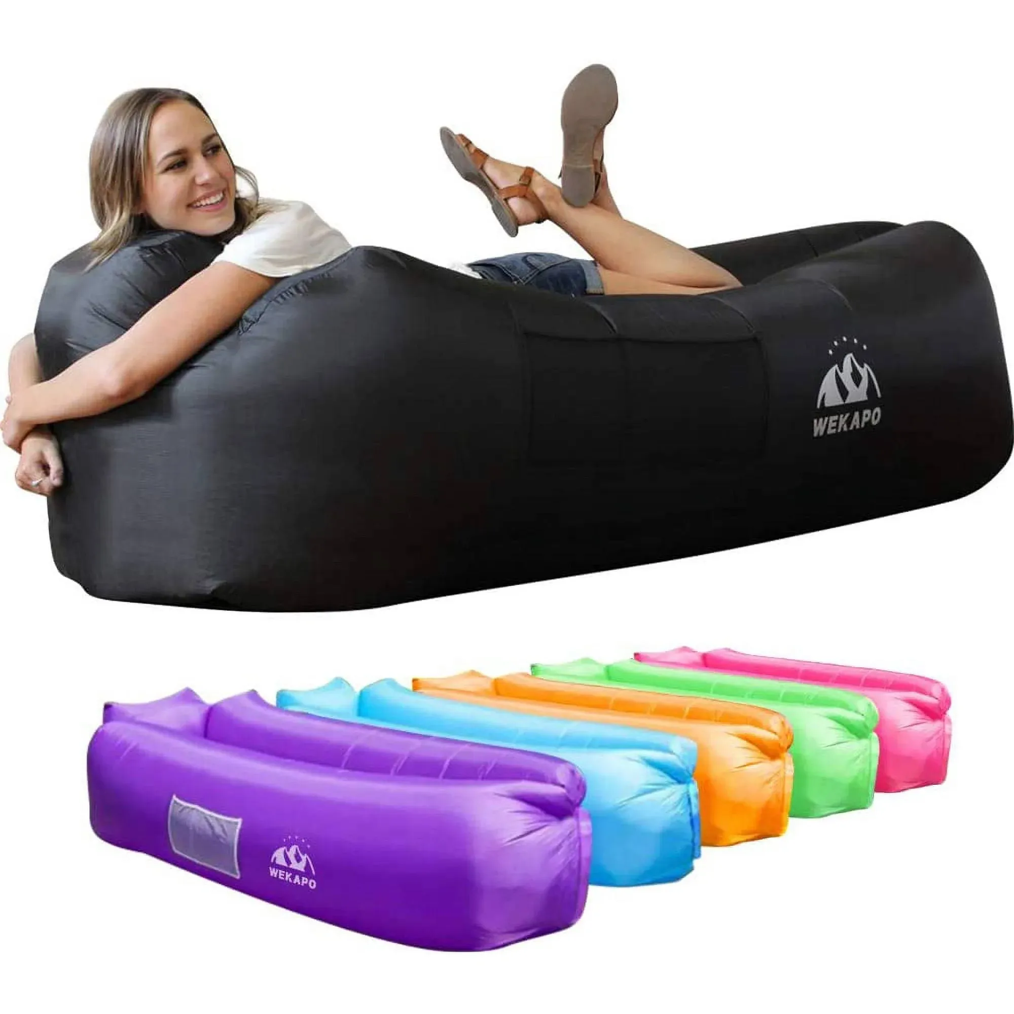 WEKAPO Inflatable Lounger Air Sofa Chair–Camping & Beach Accessories–Portable Water Proof Couch for Hiking, Picnics, Outdoor, Music Festivals & Backyard–Lightweight and Easy to Set Up Air Hammock