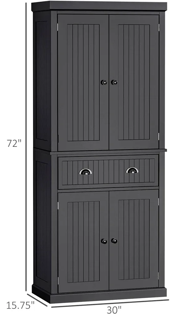 HOMCOM 72" Kitchen Pantry Storage Cabinet, Traditional Freestanding with 4 Doors and 3 Adjustable Shelves